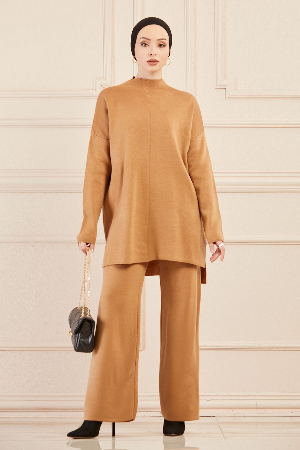 Camel Knit Tunic and Wide-Leg Pants Ensemble Camel Knit Tunic and Wide-Leg Pants Ensemble — Modest Winter Outfits