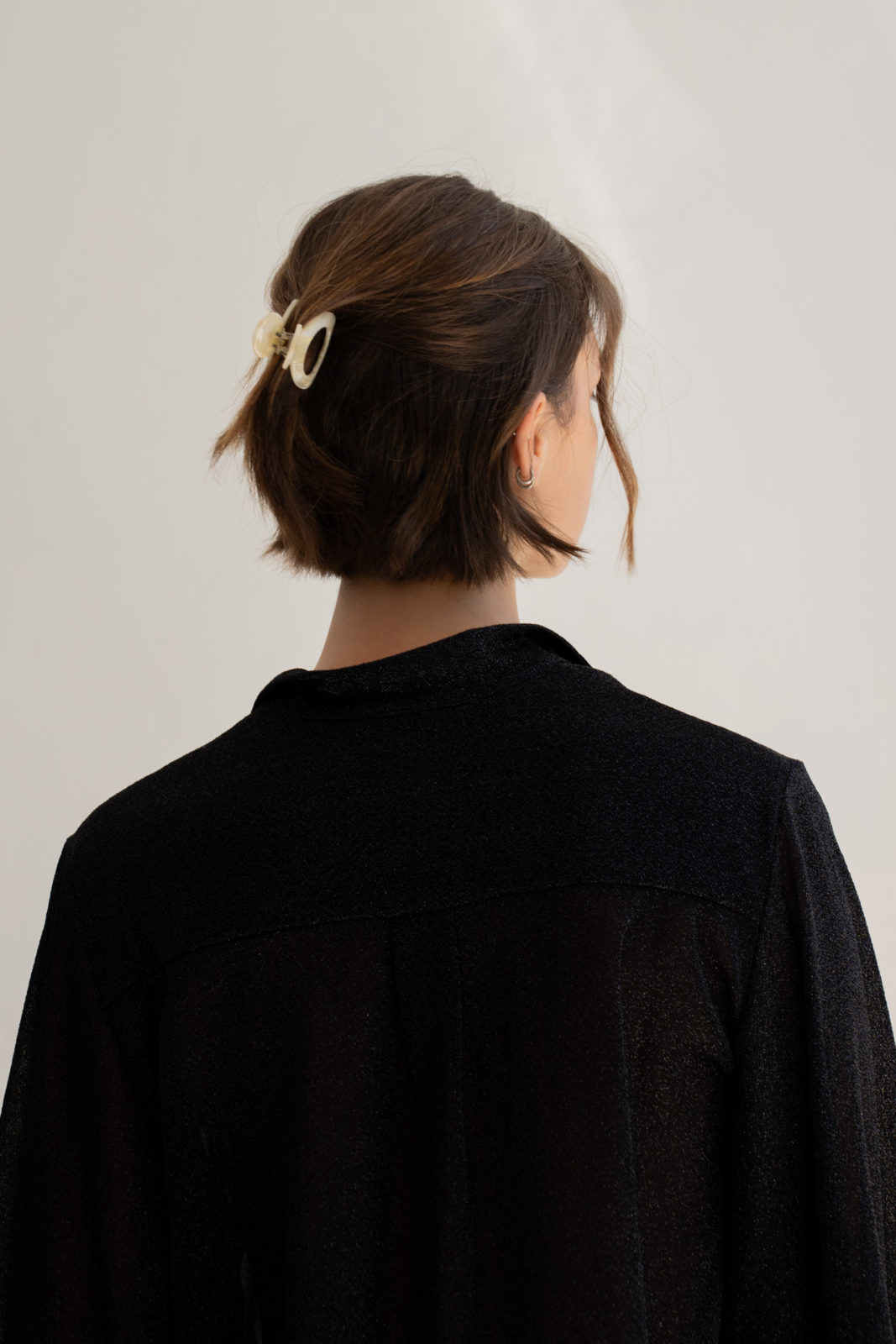 Half-Up Dark Brown Bob — Winter Hairstyles