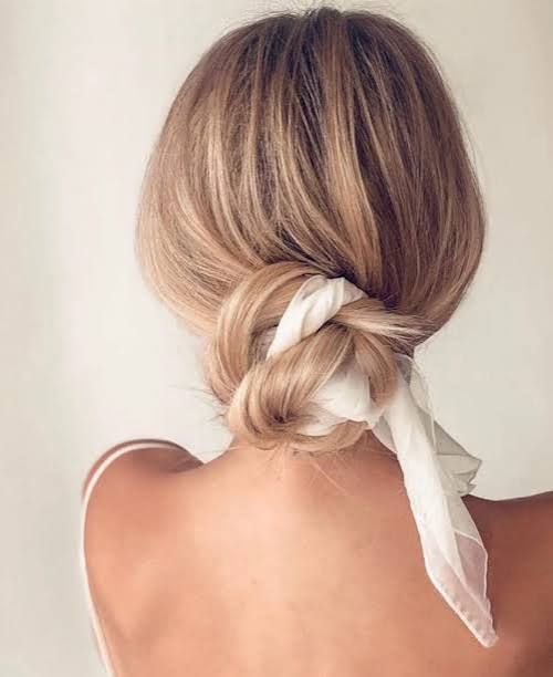 Honey Blonde Twisted Bun With Scarf Honey Blonde Twisted Bun With Scarf — Winter Formal Hairstyles