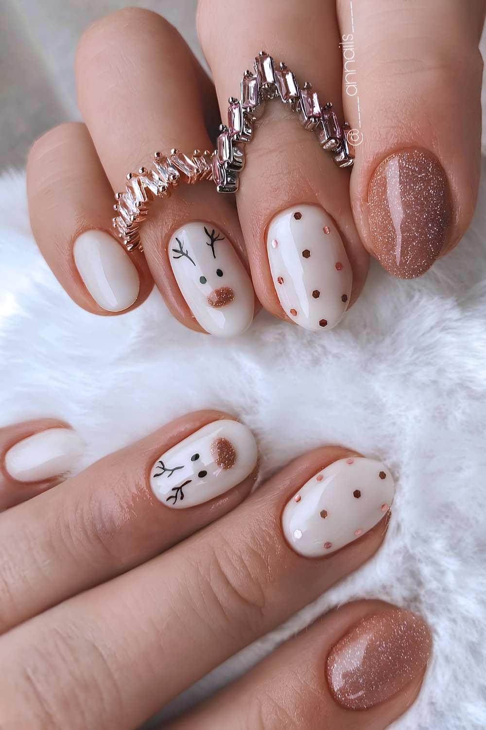 Cute Reindeer Rose Gold Oval Nails Cute Reindeer Rose Gold Oval Nails — Christmas Nail Trends 2026