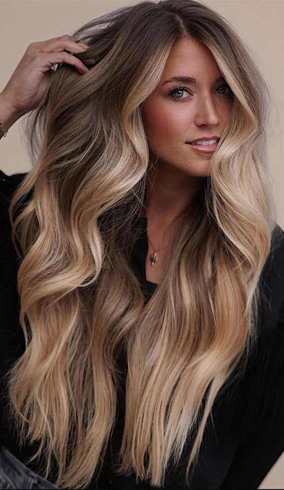 Mid-Back Dark Blonde to Light Blonde With Heavy Balayage Mid-Back Dark Blonde to Light Blonde With Heavy Balayage — Blonde to Brunette Hair