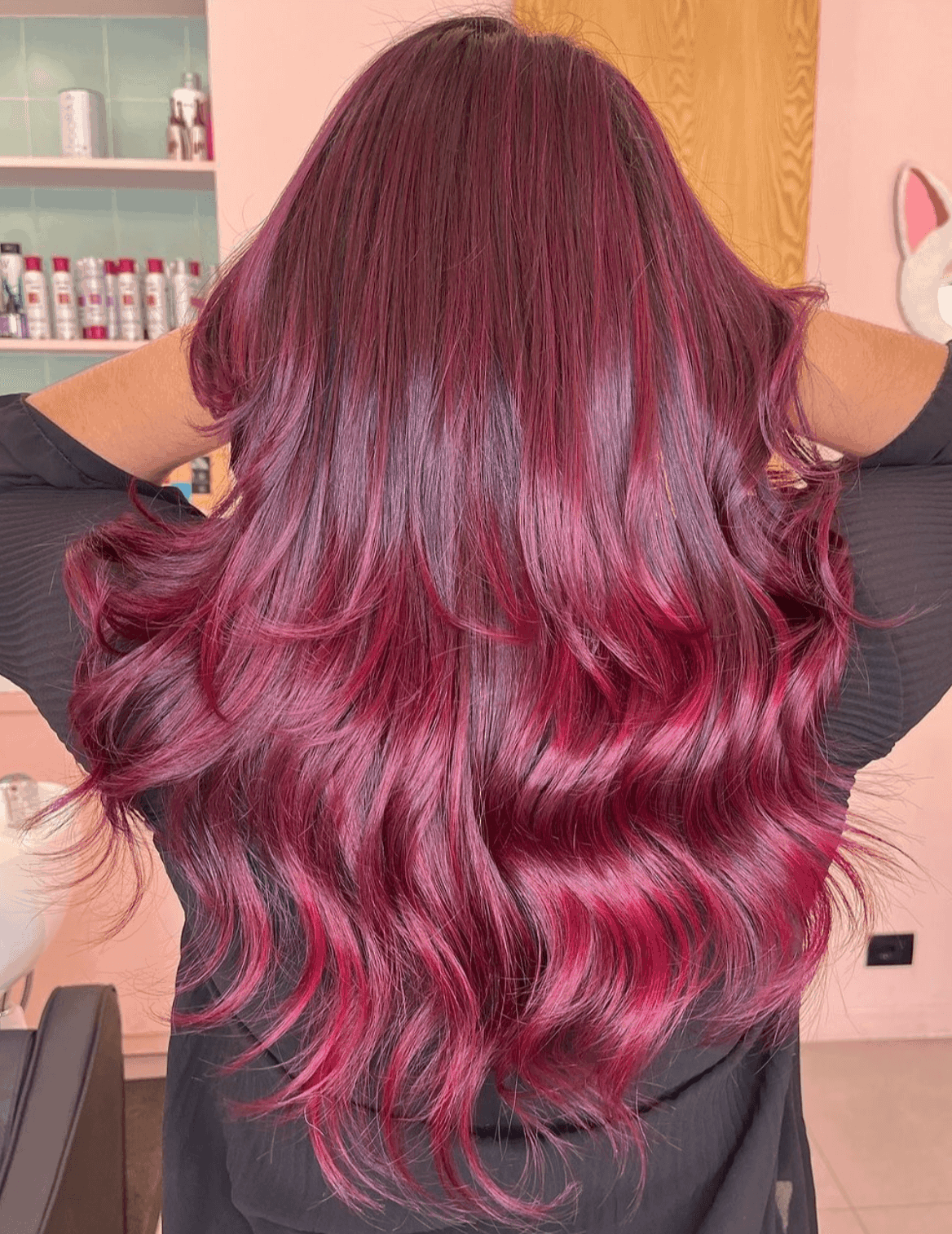 Rich Deep Burgundy Wavy Blowout Rich Deep Burgundy Wavy Blowout — Burgundy Hair Color