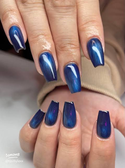 Cat-Eye Glossy Visual Idea — Long Winter Coffin Nails