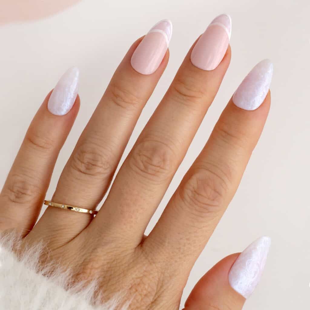 Pale Pink Base Pearlized Accents Pale Pink Base Pearlized Accents — Winter Pearl Nails