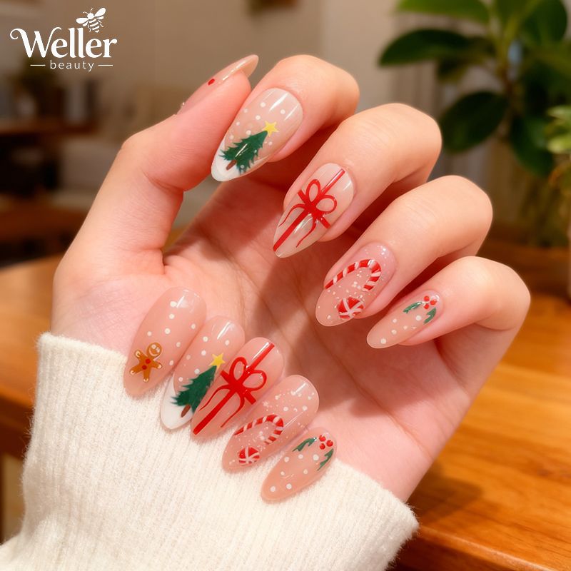Medium Almond Christmas Illustration Medley Medium Almond Christmas Illustration Medley — Christmas Nail Art 2026