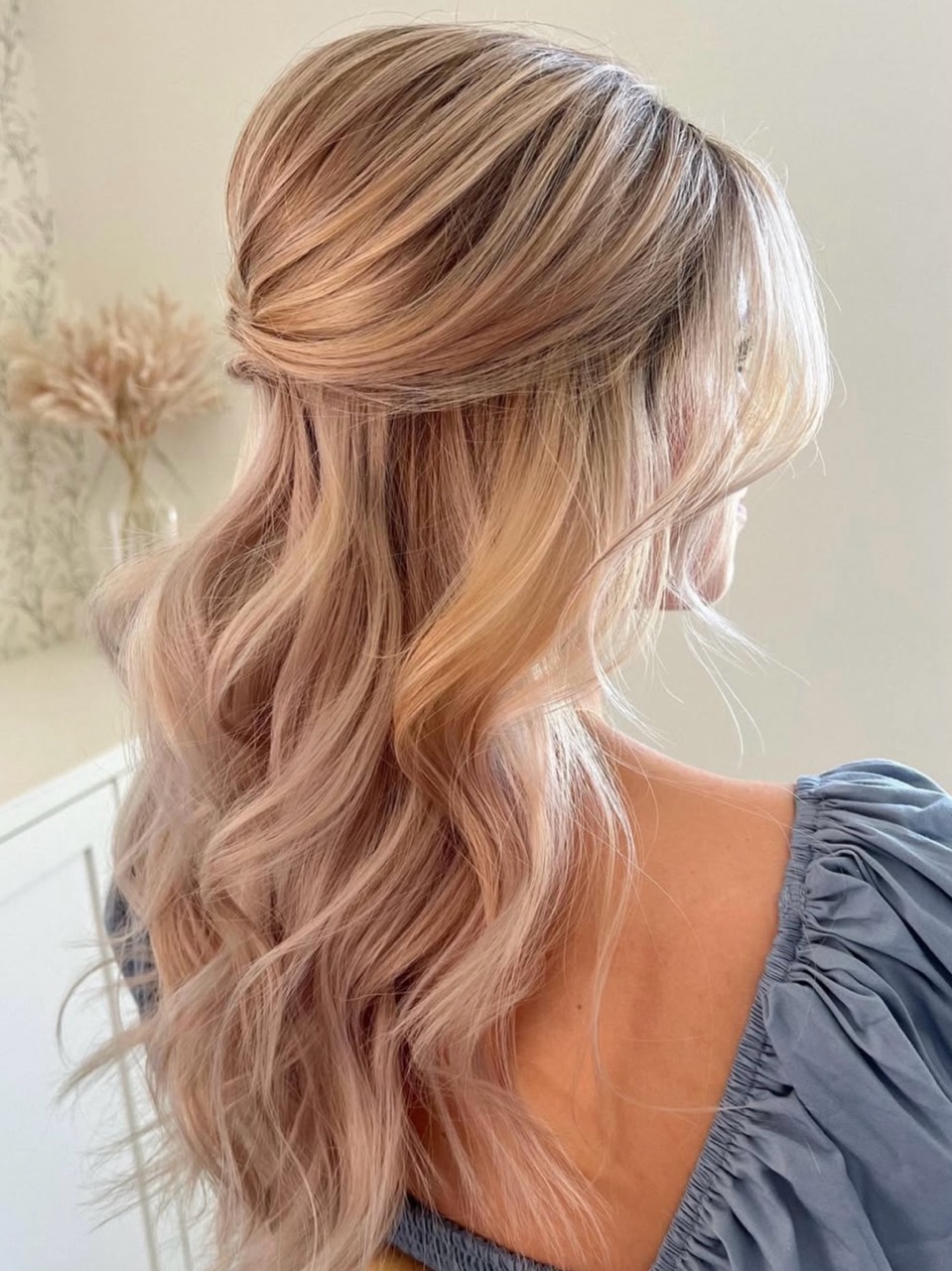 Platinum Blonde with Rose Gold Tones Platinum Blonde with Rose Gold Tones — Winter Half Up Half Down Hairstyles