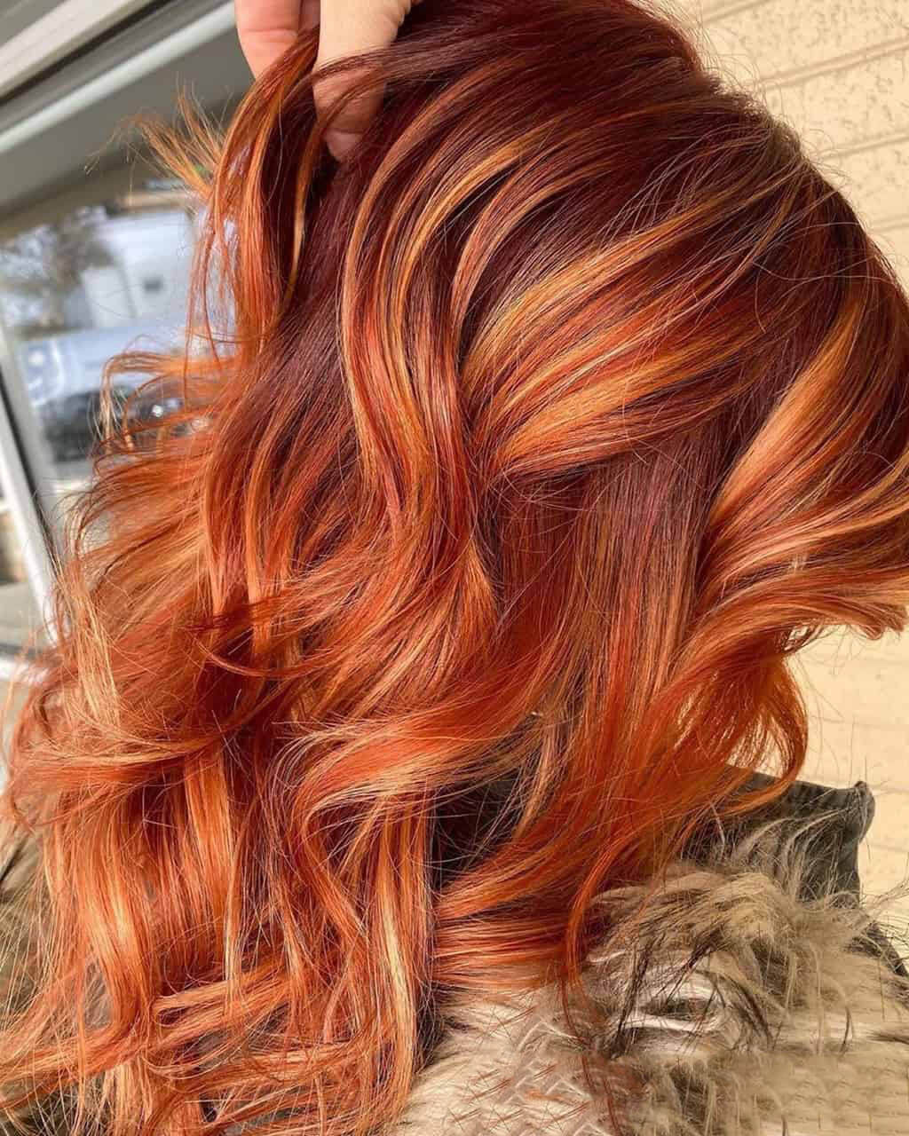 Rich Copper with Blonde Highlights Rich Copper with Blonde Highlights — Winter Hair Colors for Redheads