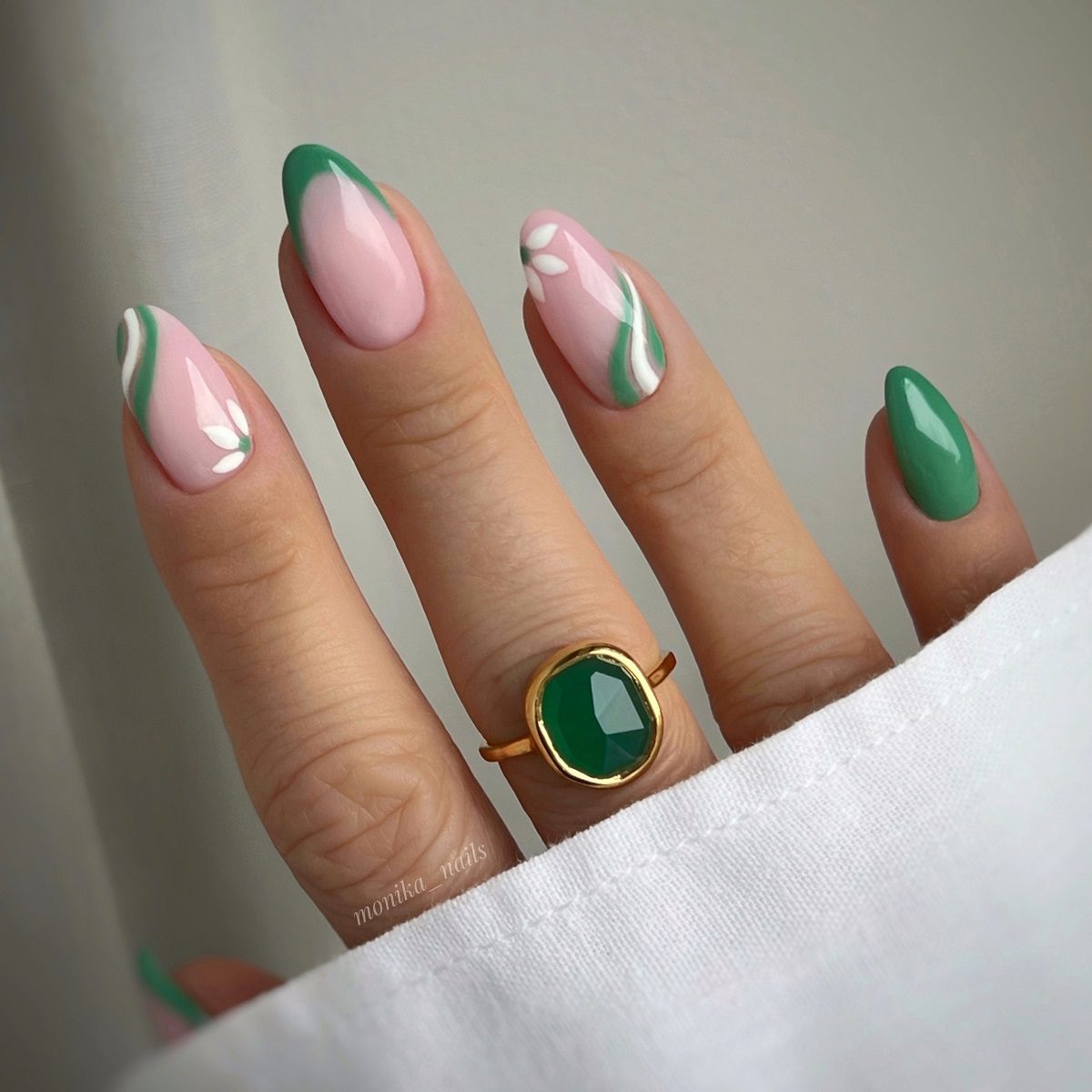 Green French Floral Accents Green French Floral Accents — Winter to Spring Transition Nails