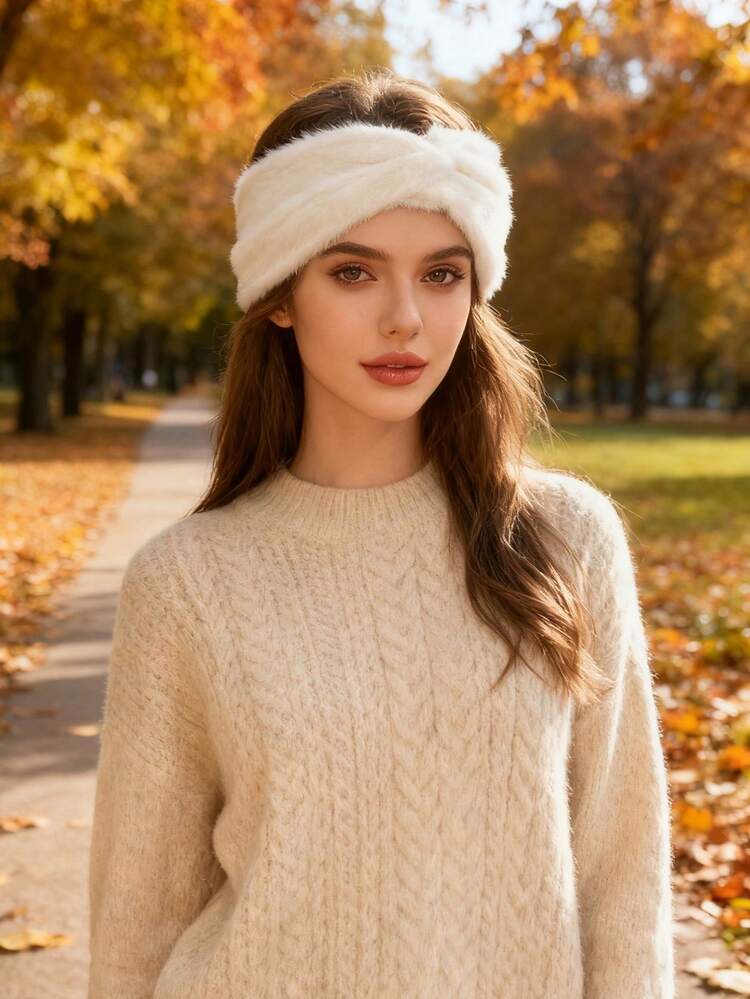 Medium Brown Air-Dried with Fluffy Headband — Winter Hairstyles with Headband