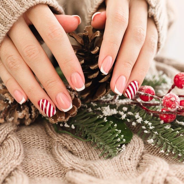 Square Pink Base Bold Stripe Nails Square Pink Base Bold Stripe Nails — Minimalist Christmas Nails 2026