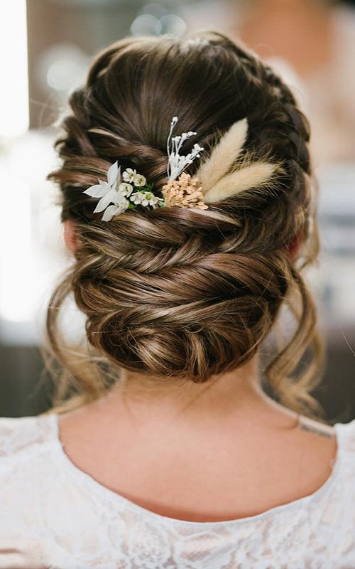 Braided Updo with Floral Accents Braided Updo with Floral Accents — Winter Braided Hairstyles