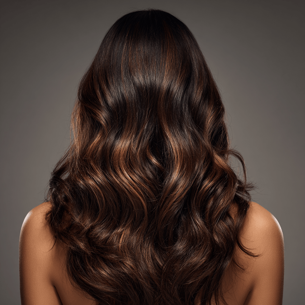 Mid-Back Waves With Subtle Warm Highlights Mid-Back Waves With Subtle Warm Highlights — Dark Chocolate Brown Hair