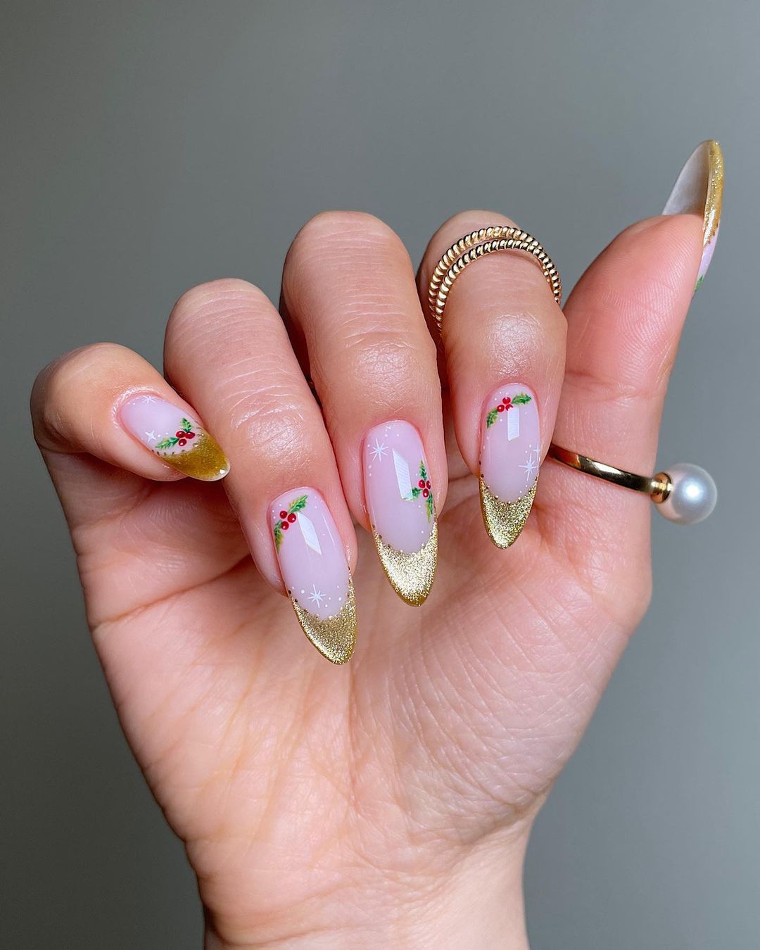 Holly Berry Glitter French Almond Nails Holly Berry Glitter French Almond Nails — Holiday Party Nails 2026