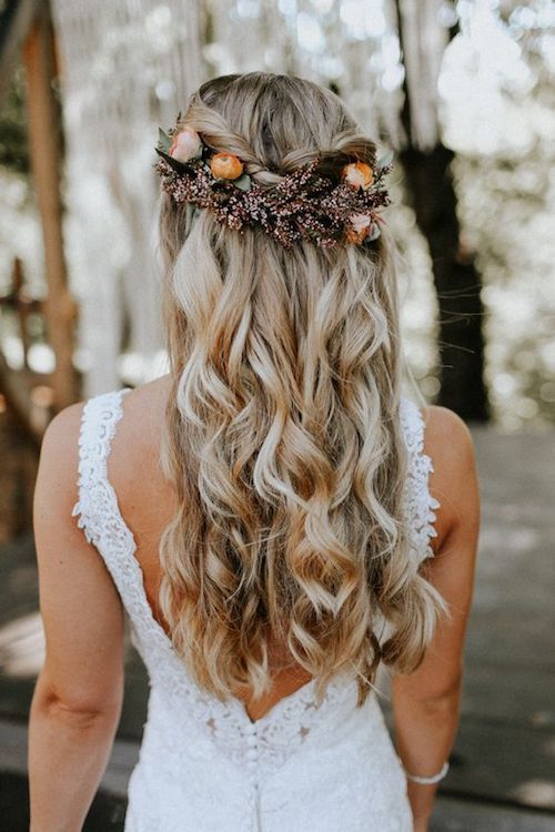 Mid-Back Braided Crown with Flowing Waves — Winter Wedding Hairstyles