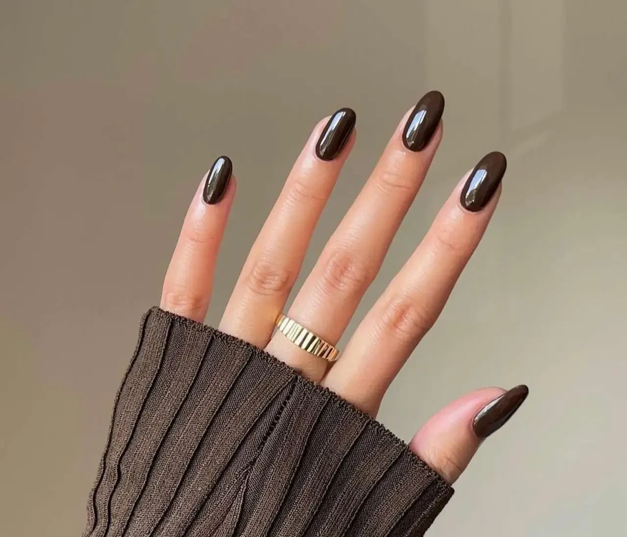 Fall Winter Medium Oval Deep Chocolate Brown Glossy Nails Fall Winter Medium Oval Deep Chocolate Brown Glossy Nails — Fall to Winter Nails
