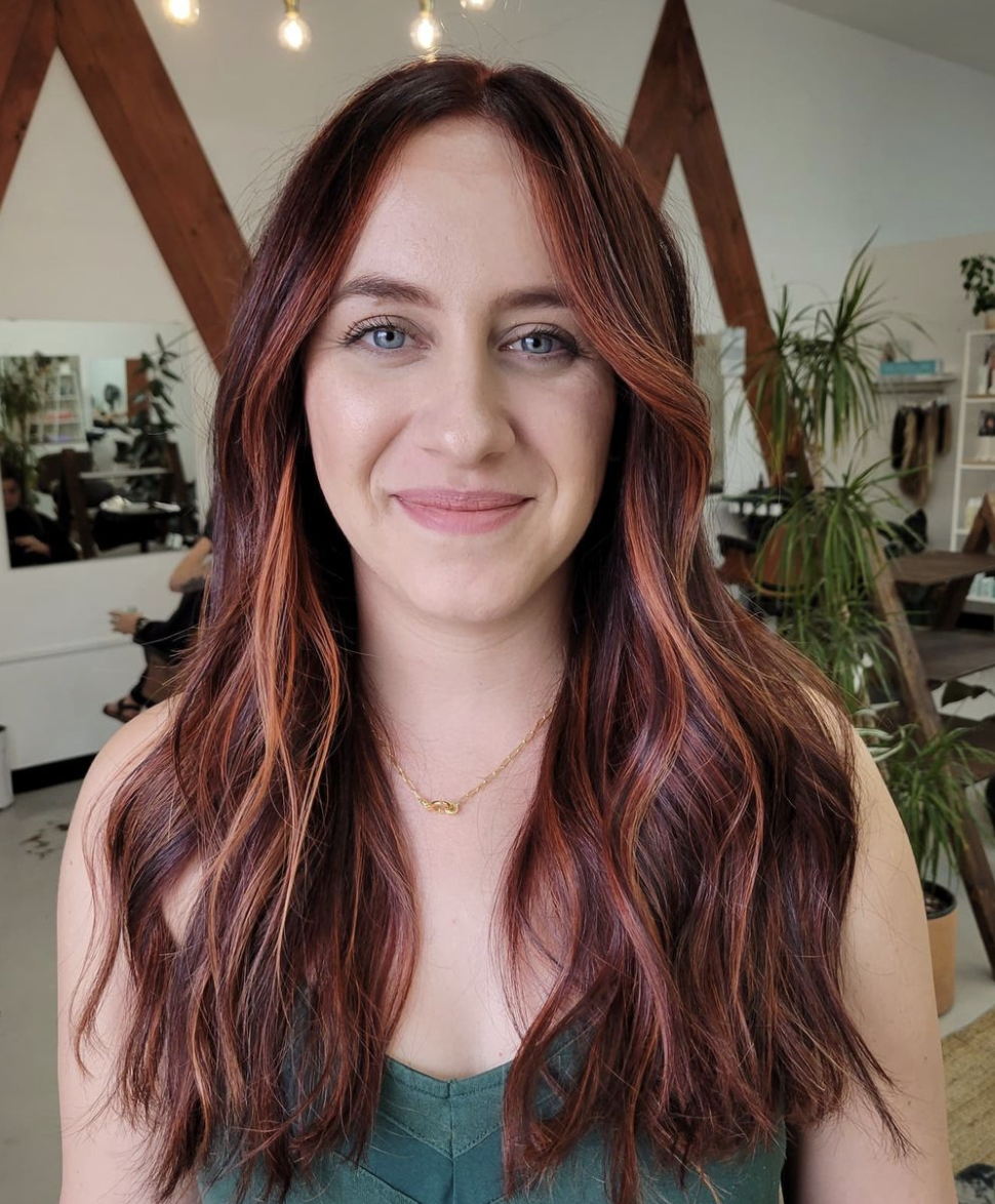 Layers Dark Brown with Cinnamon Copper Balayage Layers Dark Brown with Cinnamon Copper Balayage — Cinnamon Brown Hair