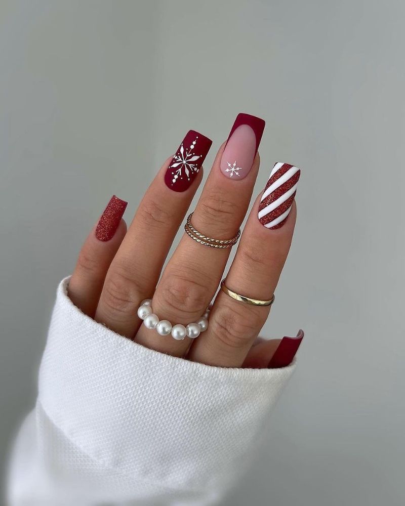 Snowflakes Holly Berries And Leaves Visual Idea — Short Christmas Square Nails 2026