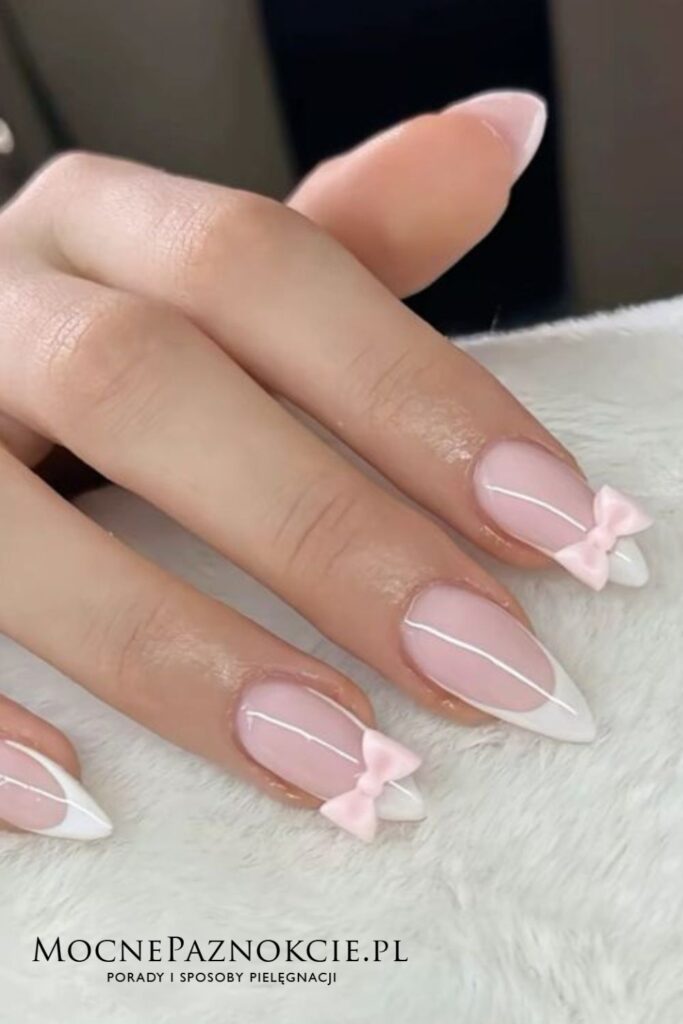 French Manicure with Pink 3D Bows French Manicure with Pink 3D Bows — Winter Bow Nails