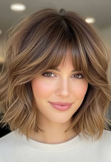 Collarbone Layered Bob With Bangs Collarbone Layered Bob With Bangs — Winter Haircuts for Heart Shaped Faces