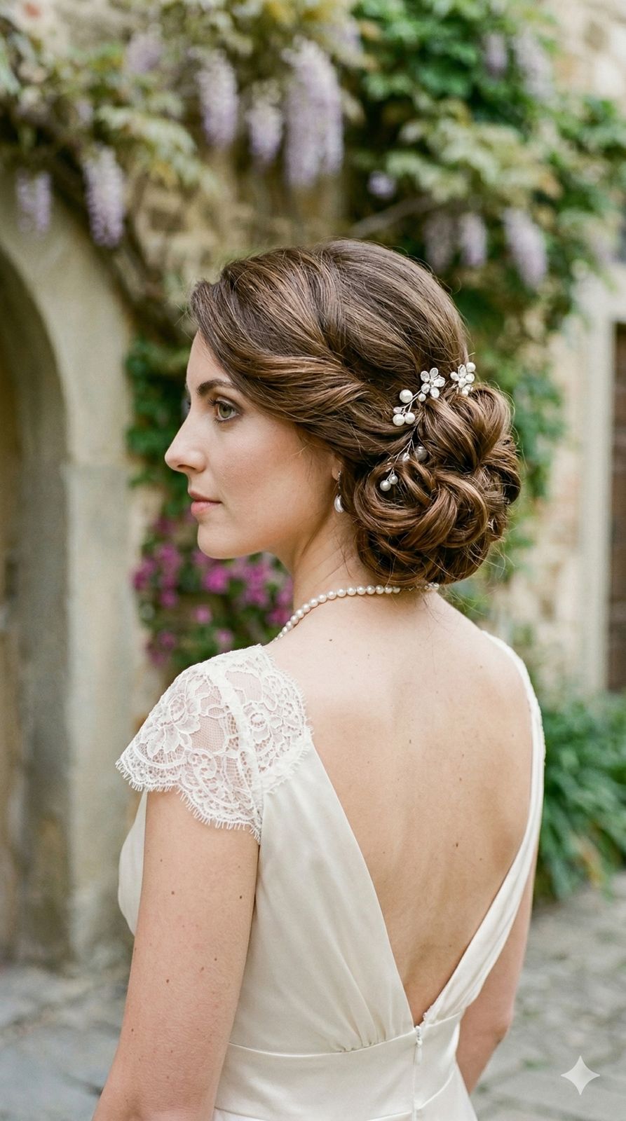 Light Brown Chignon With Pearl Accessories Light Brown Chignon With Pearl Accessories — Winter Formal Hairstyles