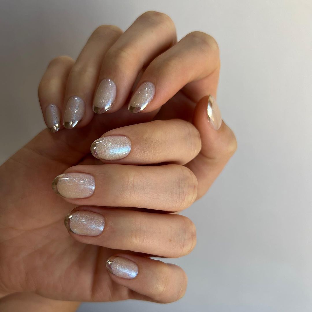 Silver French Tip Sheer Oval Nails Silver French Tip Sheer Oval Nails — Winter Work Nails