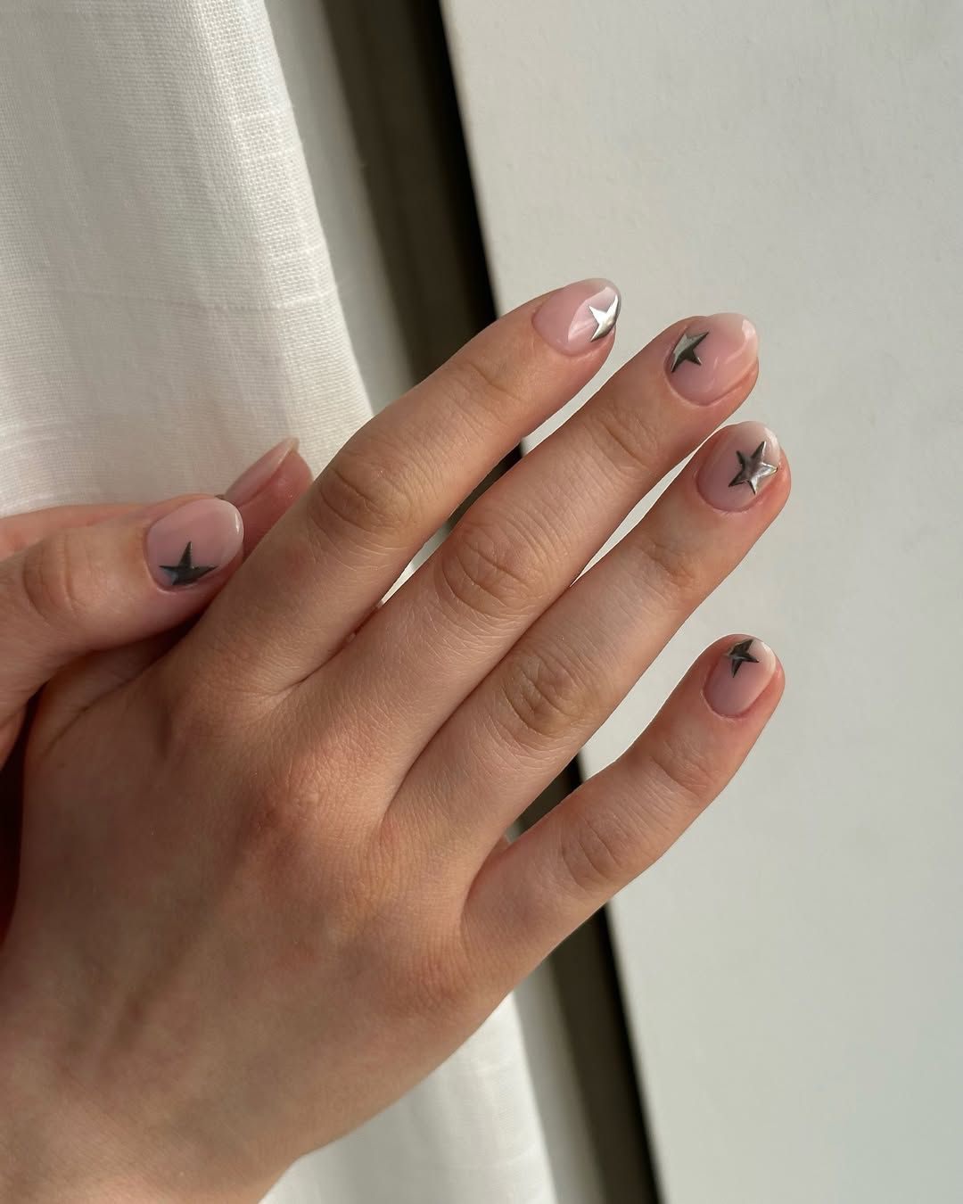 Silver Star Decals on Short Round Nails Silver Star Decals on Short Round Nails — NYE Nails 2027
