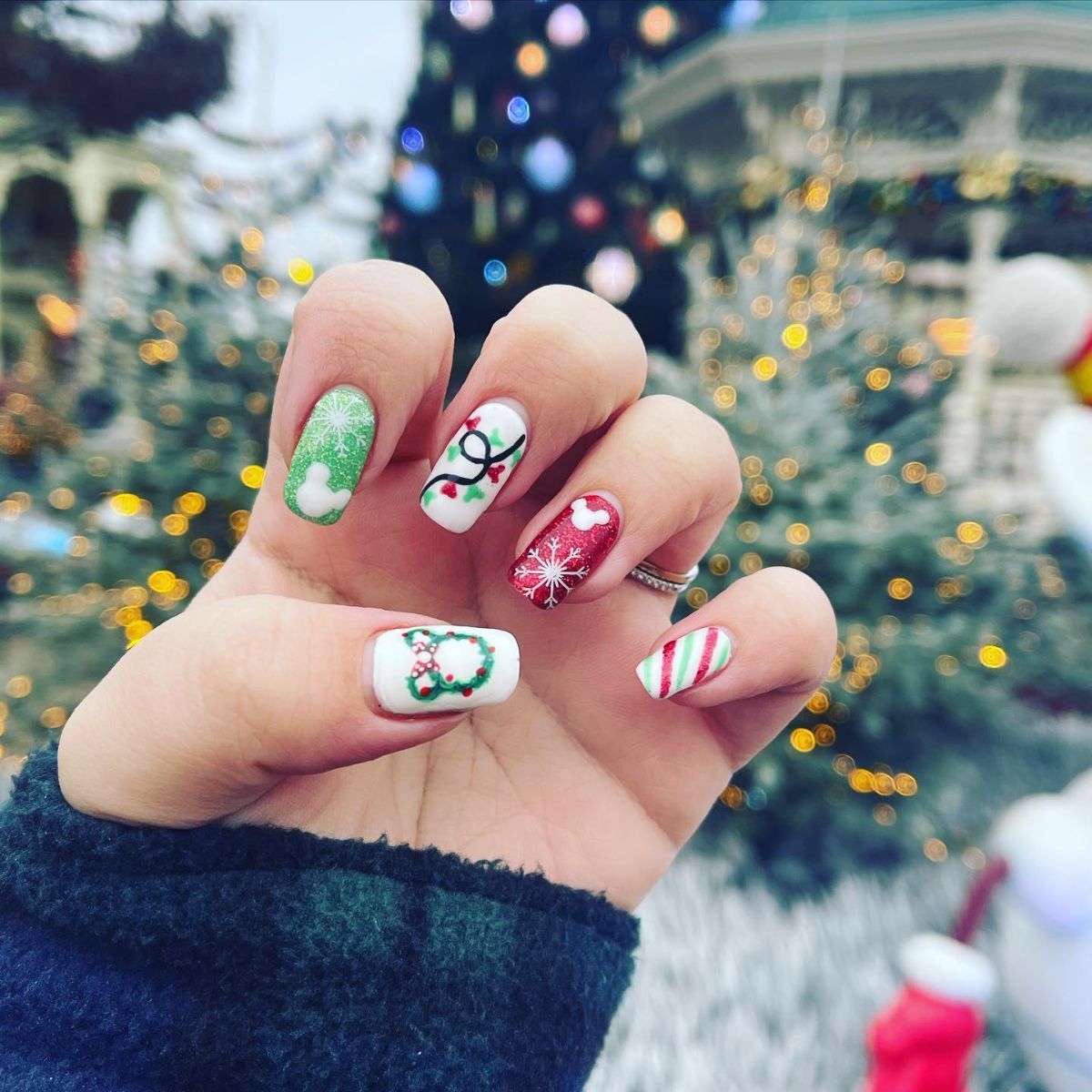 Mixed Christmas Motifs Square Nails Mixed Christmas Motifs Square Nails — Disney Christmas Nails 2026