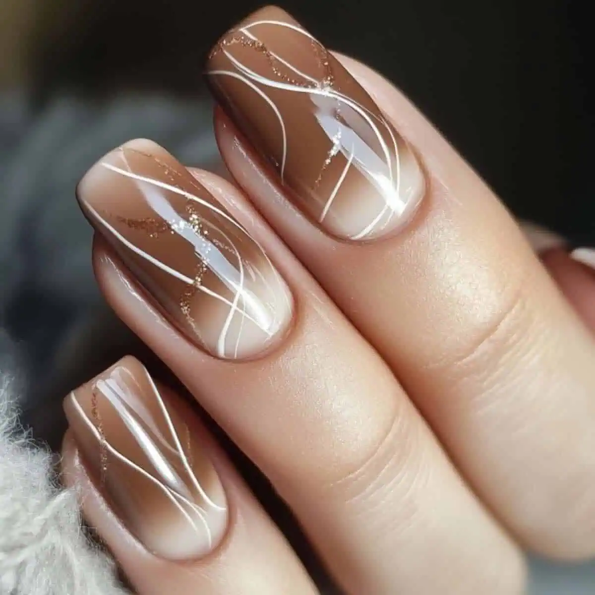 Short Square Mocha Tones With Glitter Short Square Mocha Tones With Glitter — Mocha Nails