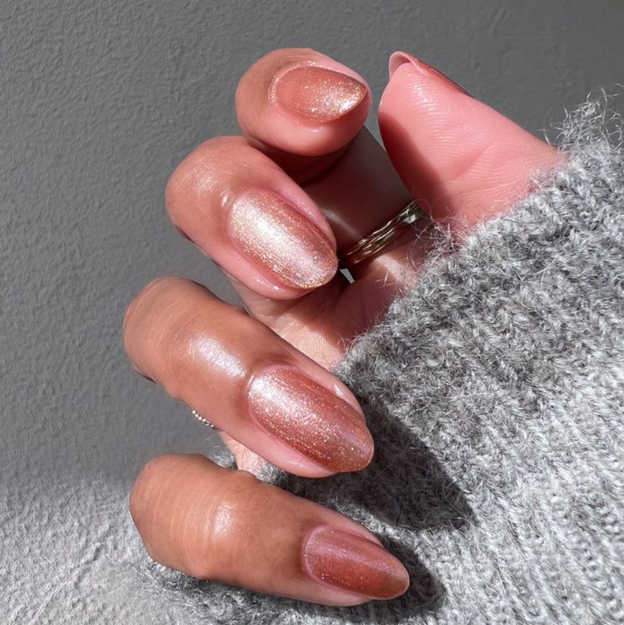 Rose Gold Metallic Shimmer Stiletto Nails Rose Gold Metallic Shimmer Stiletto Nails — Winter Nail Colors for Women Over 70