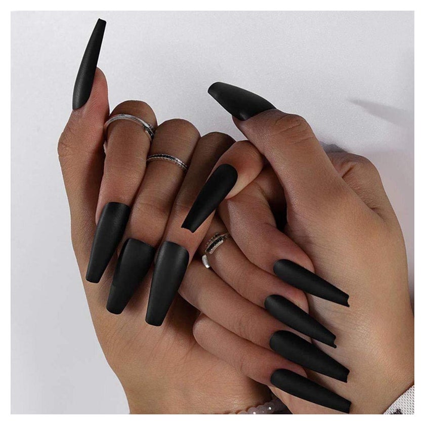 Chic Matte Black Long Coffin Nails Chic Matte Black Long Coffin Nails — Winter Nails for Black Women