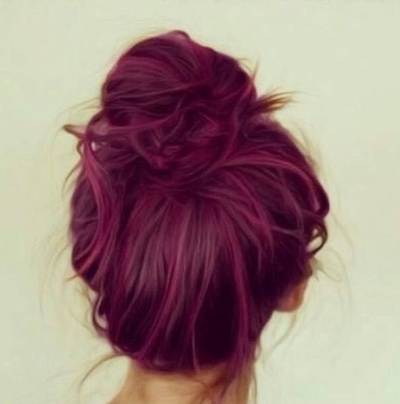 Vibrant Burgundy In A Messy Bun Vibrant Burgundy In A Messy Bun — Burgundy Hair Color