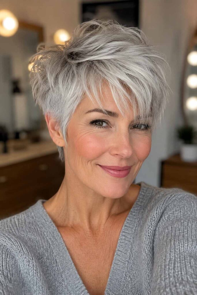 Silver Grey Pixie Texture Silver Grey Pixie Texture — Winter Pixie Haircuts