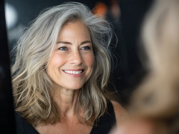 Natural Grey Wavy Hair — Medium Length Winter Haircuts
