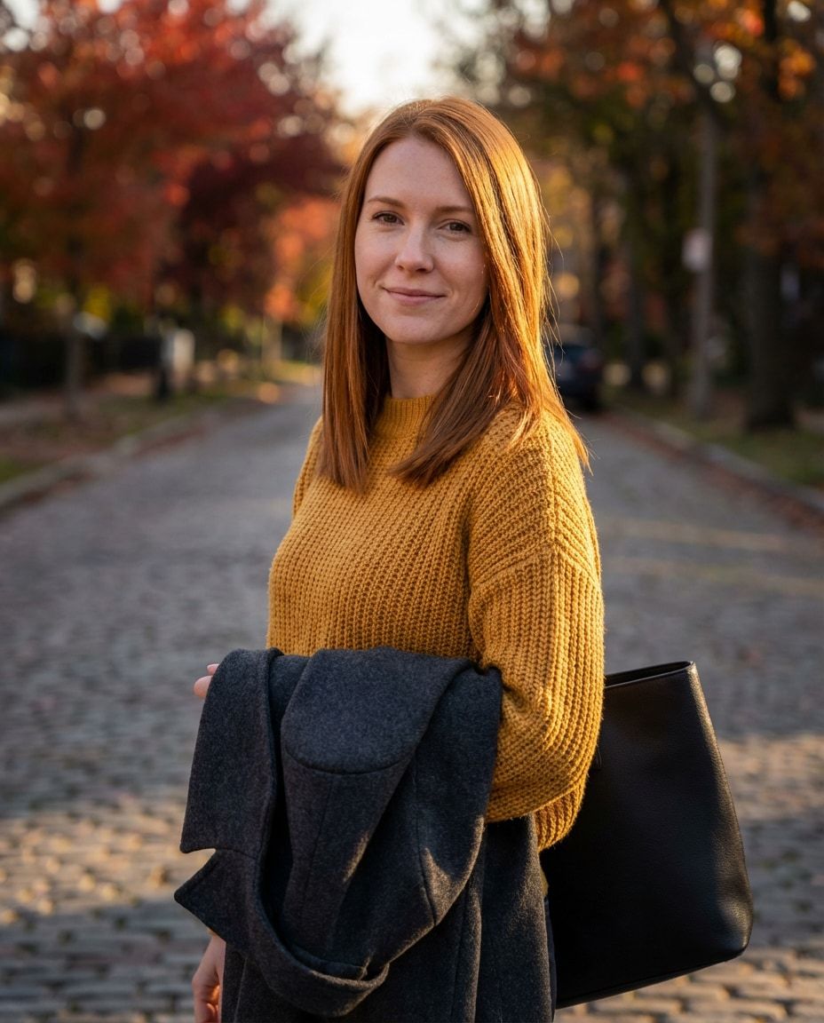 Wavy Copper Lob With Natural Texture Wavy Copper Lob With Natural Texture — Winter Haircuts with Curtain Bangs