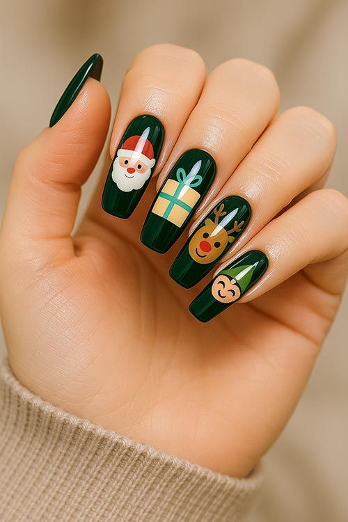 Cartoon Christmas Characters Long Coffin Nails Cartoon Christmas Characters Long Coffin Nails — Cute Christmas Nails 2026