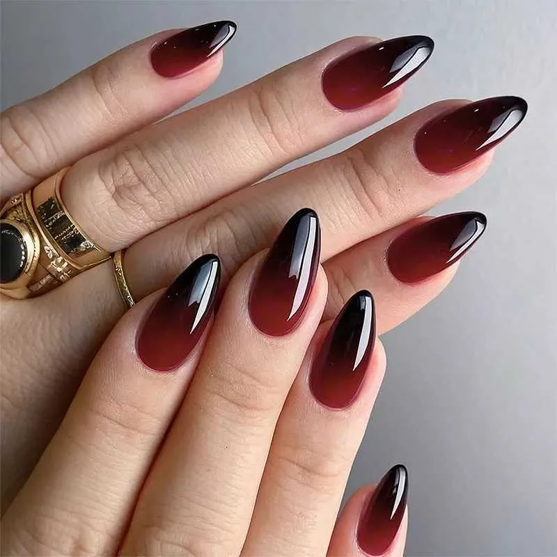 Glossy Black to Deep Red Stiletto Gradient Nails Glossy Black to Deep Red Stiletto Gradient Nails — Black Cherry Nails