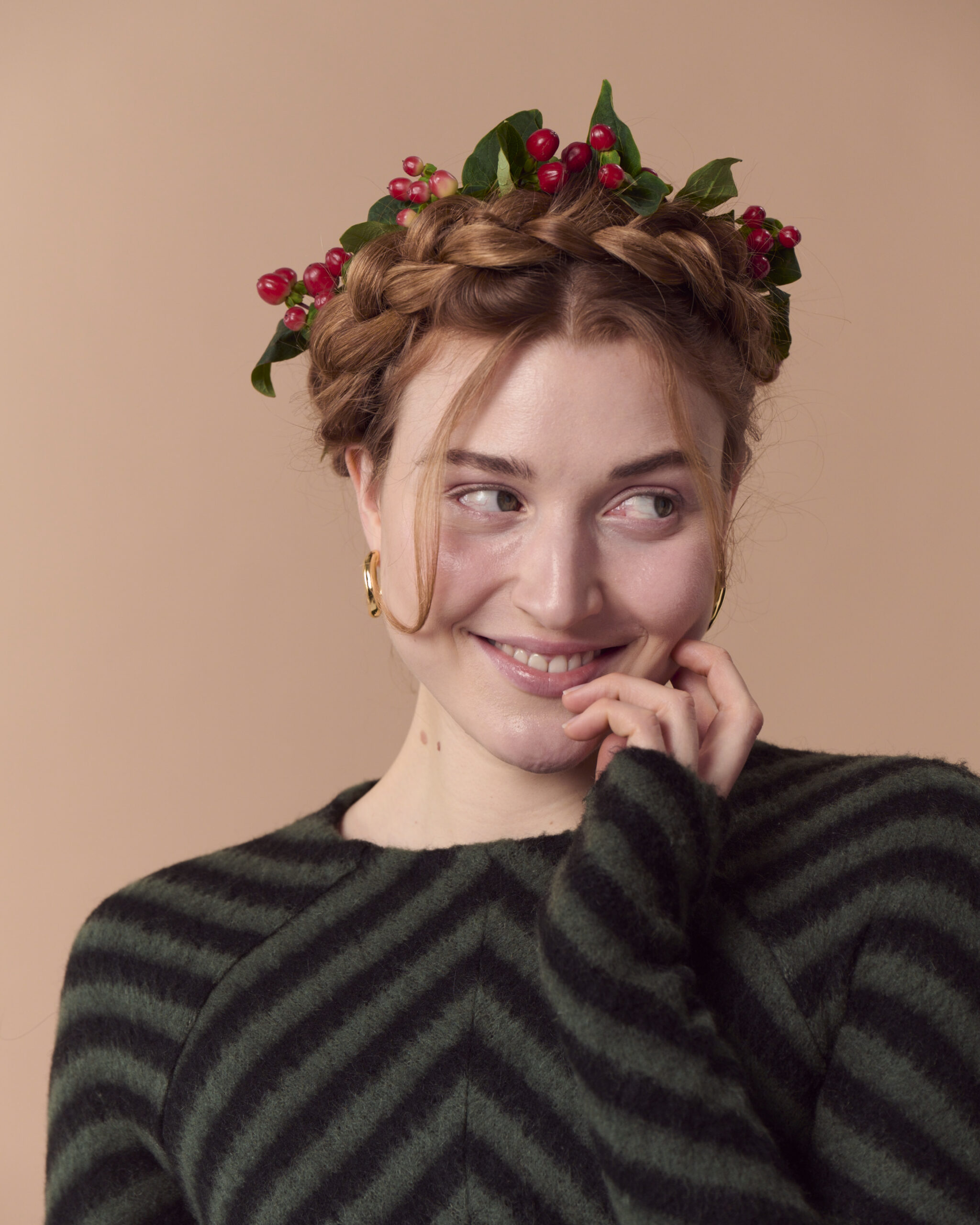 Red Braided Crown Holiday Style Red Braided Crown Holiday Style — Winter Party Hairstyles