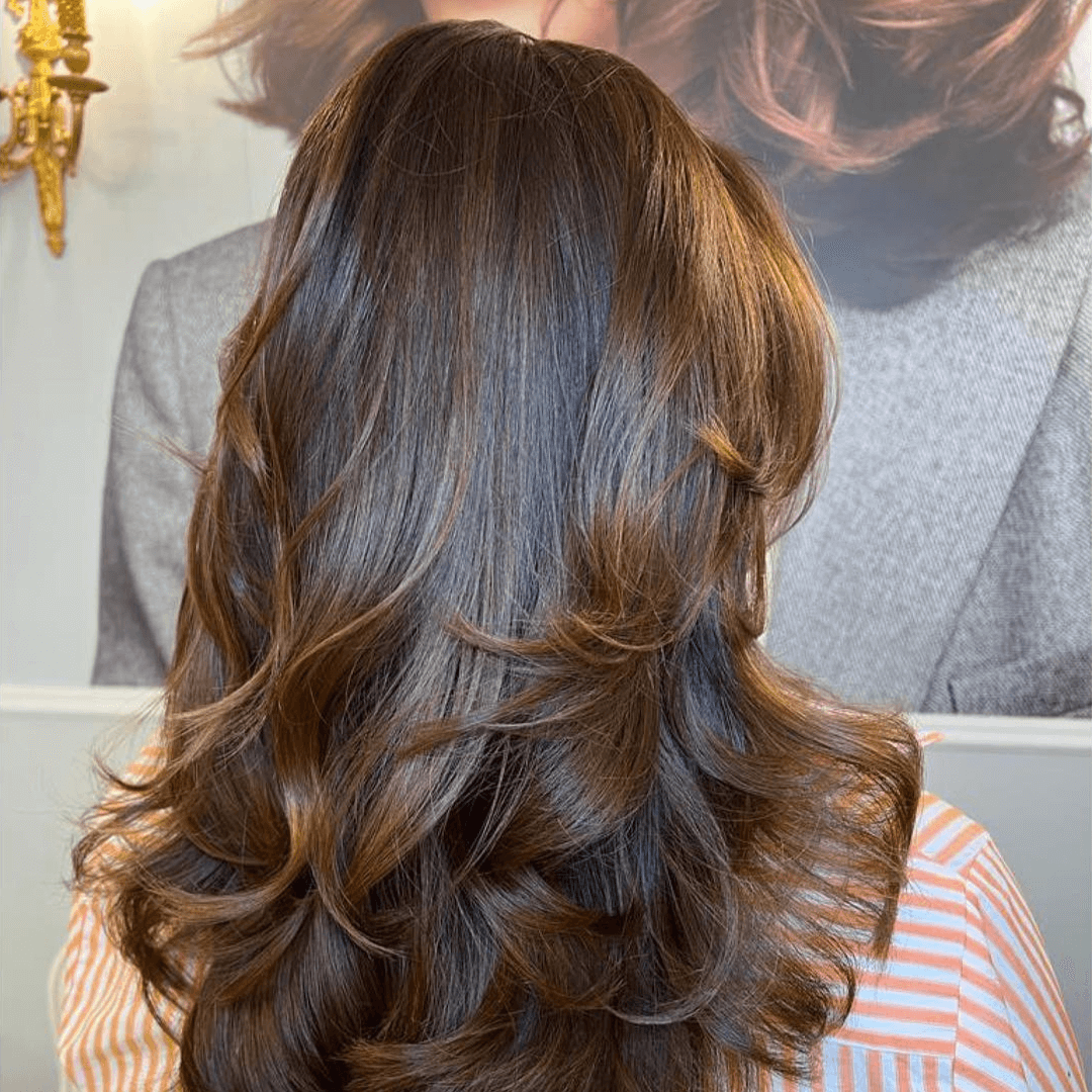Layered Dark Brown With Voluminous Blowout Layered Dark Brown With Voluminous Blowout — Dark Chocolate Brown Hair