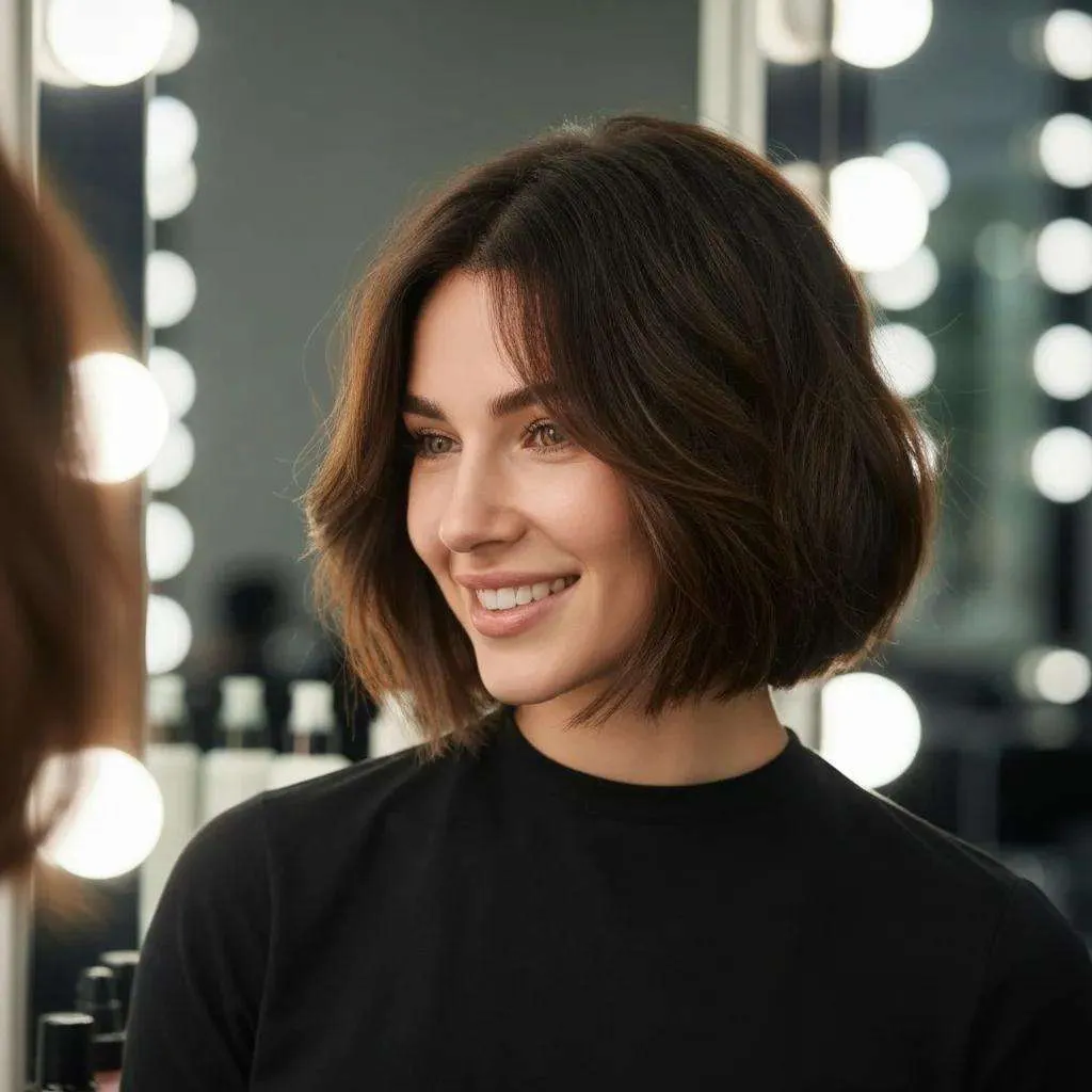 Voluminous Chin Bob With Soft Layers Voluminous Chin Bob With Soft Layers — Winter Haircuts for Round Faces