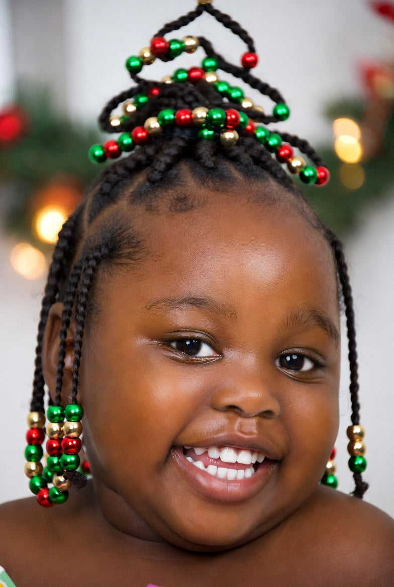 Festive Braids with Christmas Tree Detail Festive Braids with Christmas Tree Detail — Winter Hairstyles for Kids