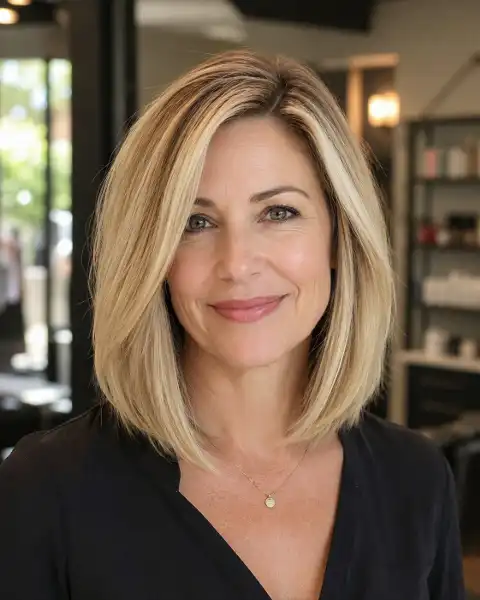 Ash Blonde With Lighter Highlights Angled Ash Blonde Bob — Winter Hairstyles for Women Over 40