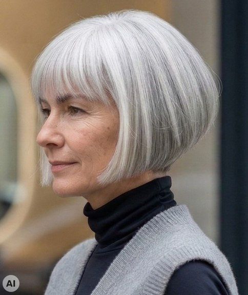 Collarbone Lob With Luminous Silver and White Highlights Collarbone Lob With Luminous Silver and White Highlights — Gray Blending Highlights