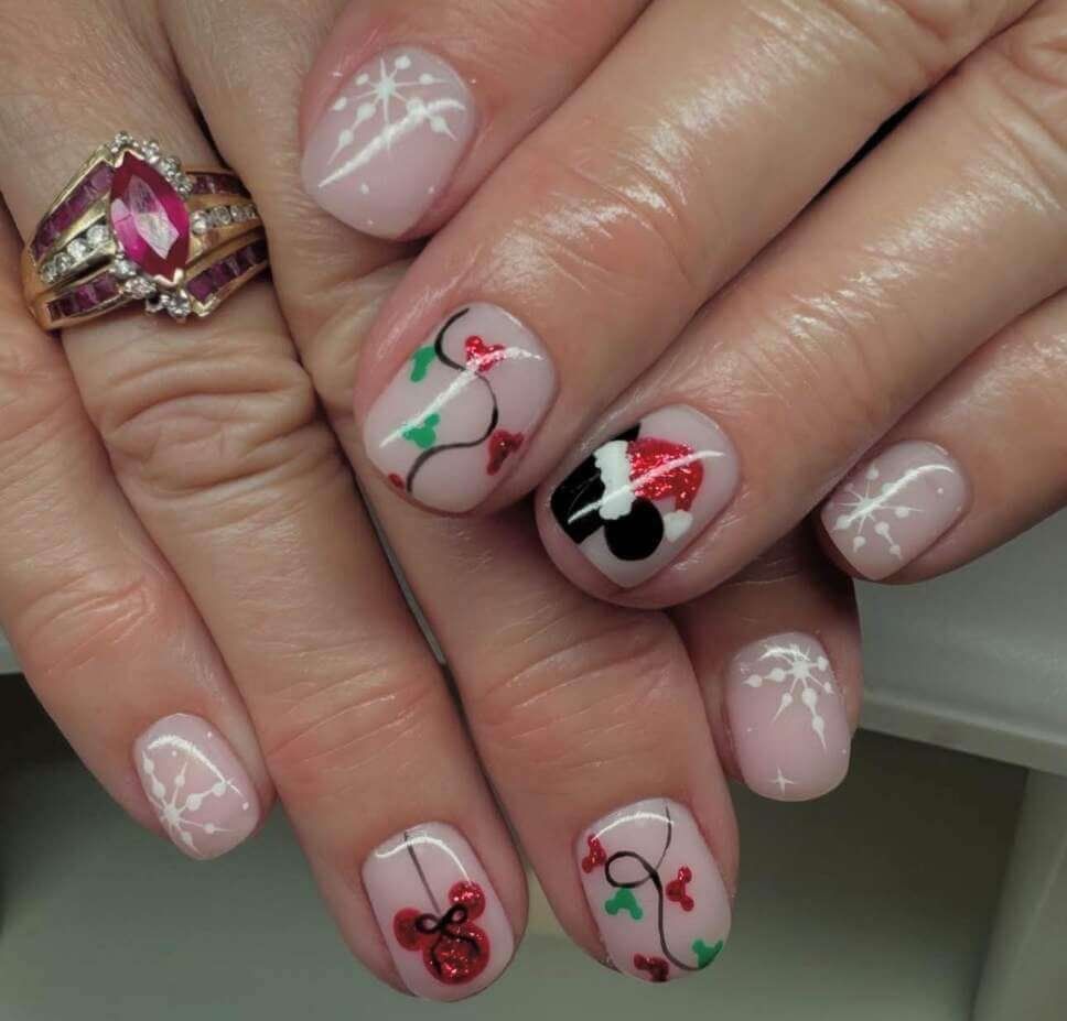 Pale Pink with Mickey Santa Hat Pale Pink with Mickey Santa Hat — Disney Christmas Nails 2026