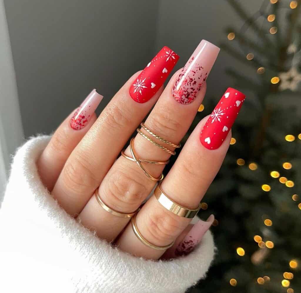 Matte Red Snowflake Pink Gradient Glitter Coffin Nails Matte Red Snowflake Pink Gradient Glitter Coffin Nails — Christmas Coffin Nails 2026