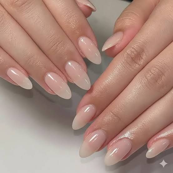 Milky Pink Sheer Almond Nails Milky Pink Sheer Almond Nails — Clean Girl Winter Nails