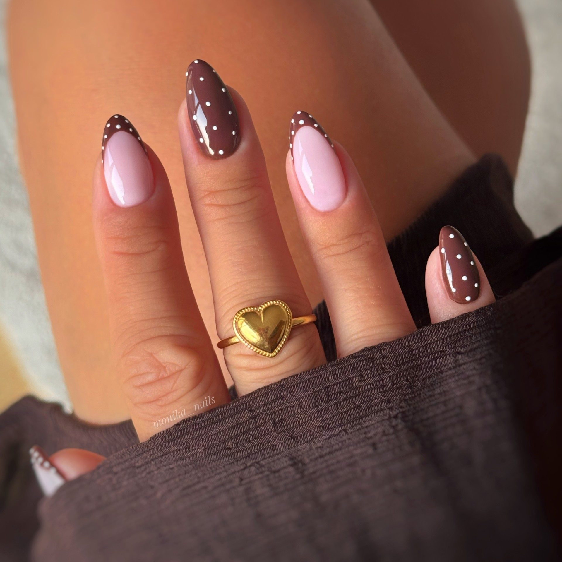Brown French Polka Dots Brown French Polka Dots — Winter to Spring Transition Nails