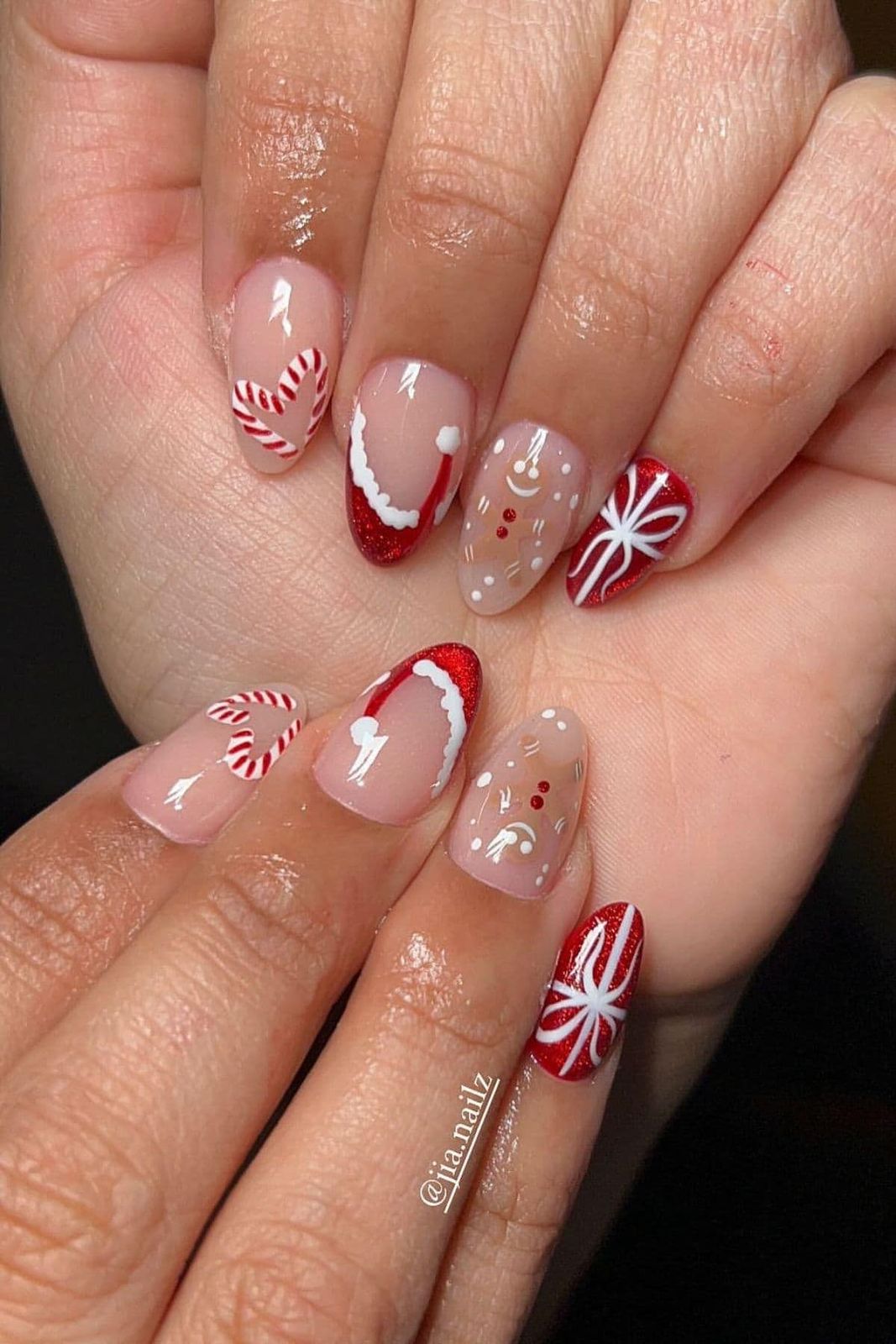Candy Cane Stripe Bow French Tips — Holiday Nail Colors 2026