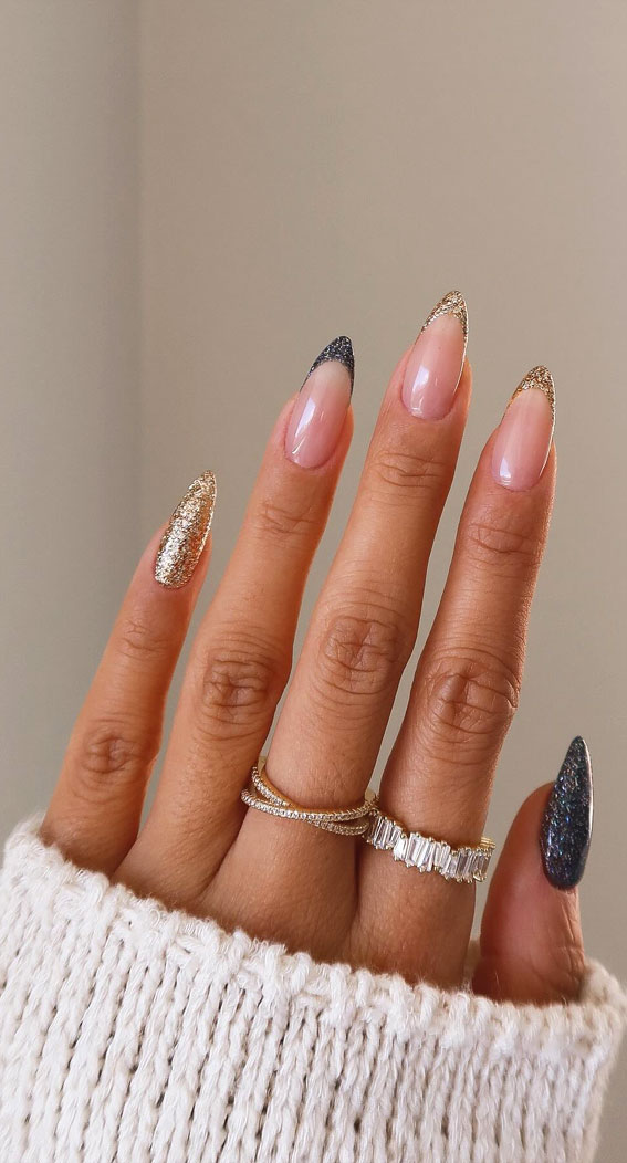 New Years Eve Gold and Black Glitter French Tips New Years Eve Gold and Black Glitter French Tips — New Years French Tip Nails 2027