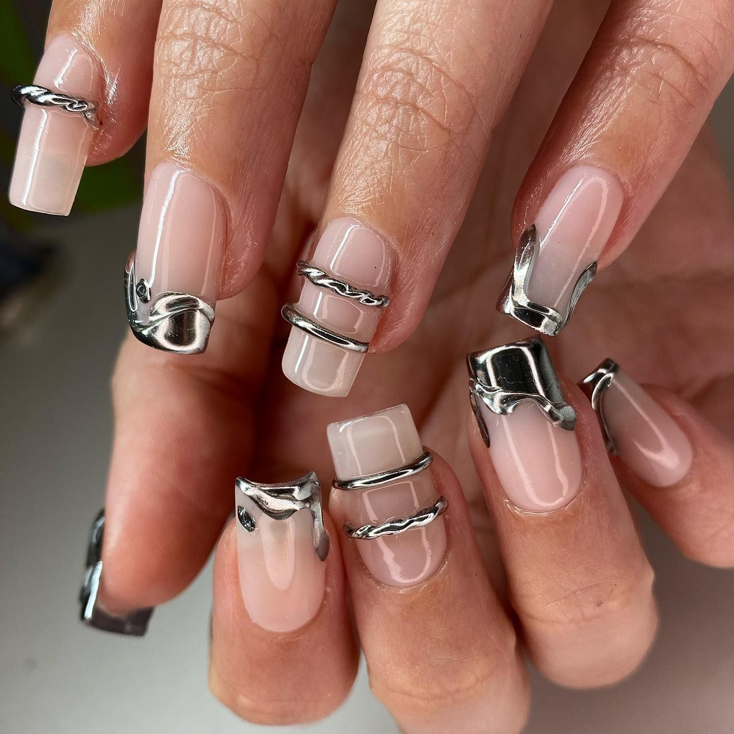 Chrome Accents On Tips And Cuticle Line Visual Idea Chrome Accents On Tips And Cuticle Line Visual Idea — New Years Square Nails 2027