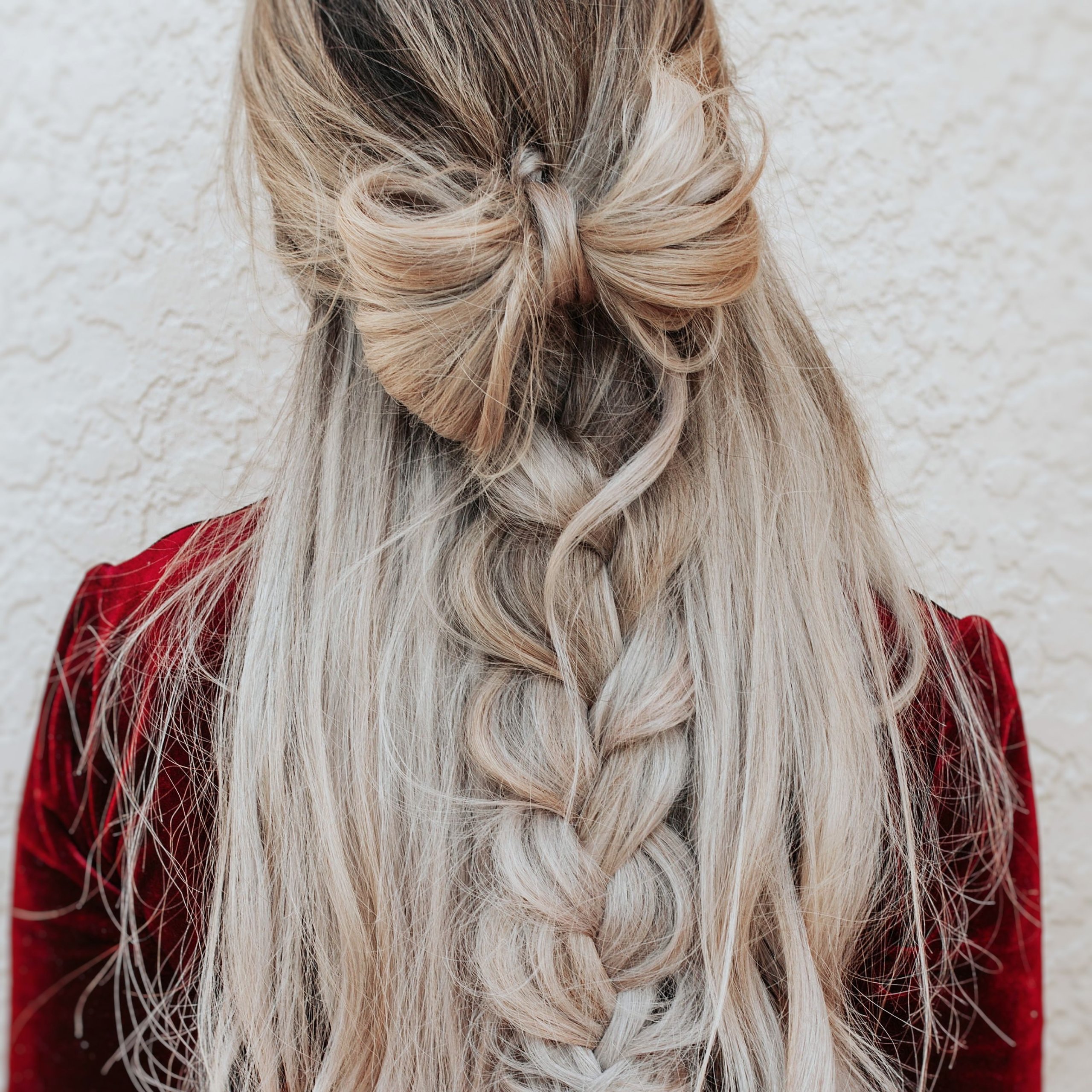 Ash Blonde Braid With Hair Bow Ash Blonde Braid With Hair Bow — Winter Party Hairstyles